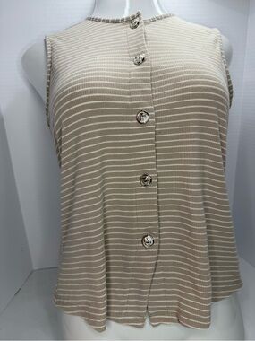 Enfocus Studio Beige and White Striped Button-Back Camisole